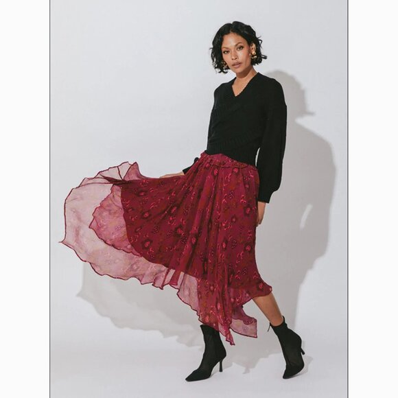 💥INSANELY BEAUTIFUL💥Cleobella Bohimian Gypsy Asymmetrical Skirt in Maroon - Picture 2 of 15